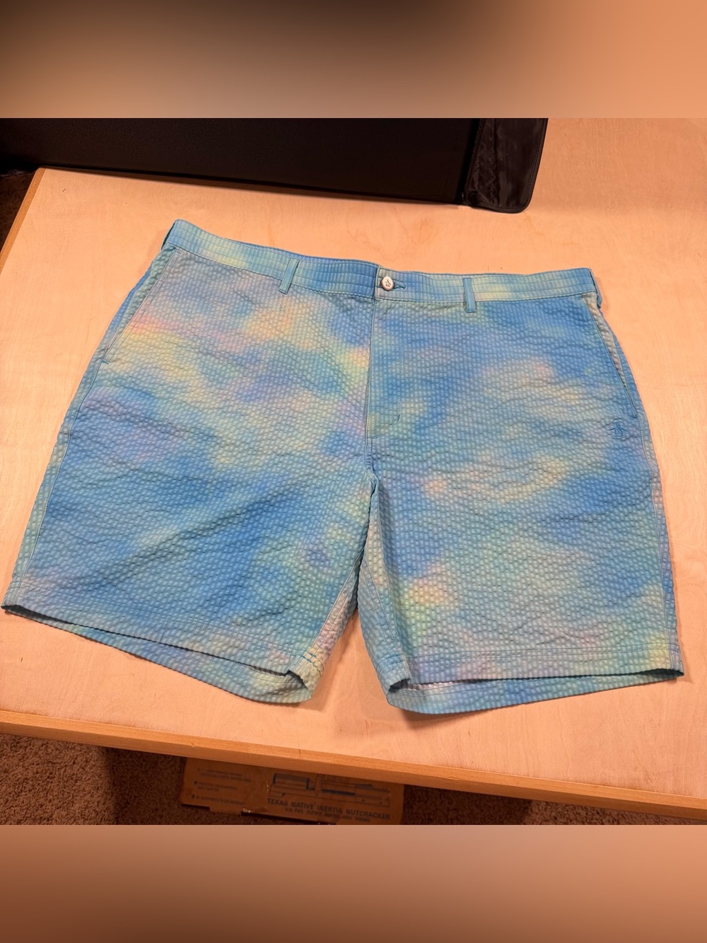 Original Penguin Tie-Dye Seersucker Shorts Blue Watercolor Print Size 42